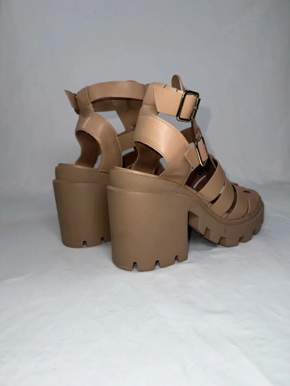 Steve Madden Cosmic Gladiator Platform Sandal Chunky Lug Sole Nude Womens Size 9
